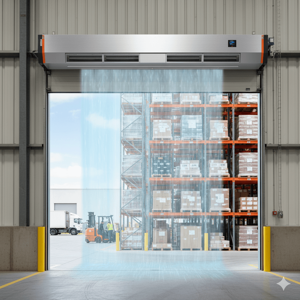 Maximize a eficiência com cortina de ar para portas de armazém.